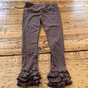 Southern style brand boutique brown w/orange polka dots ruffle leggings size 8